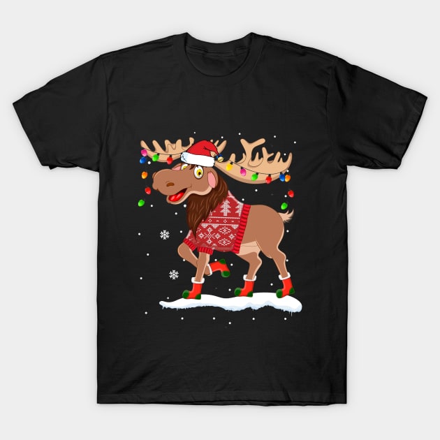 Ugly Christmas Sweater Moose T-Shirt by TeeSky